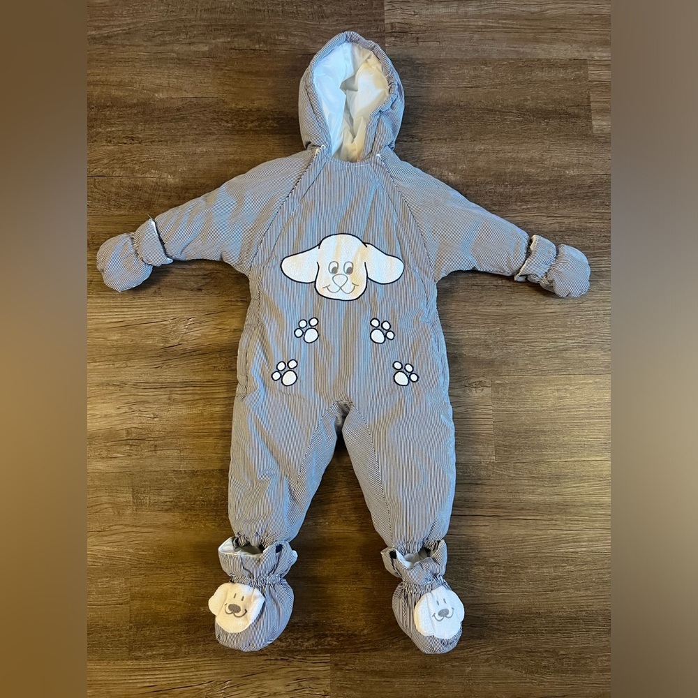 Kid Warmers Sz 18M‎ Winter Gray Pram Zipper Front Hooded Snowsuit Bunting